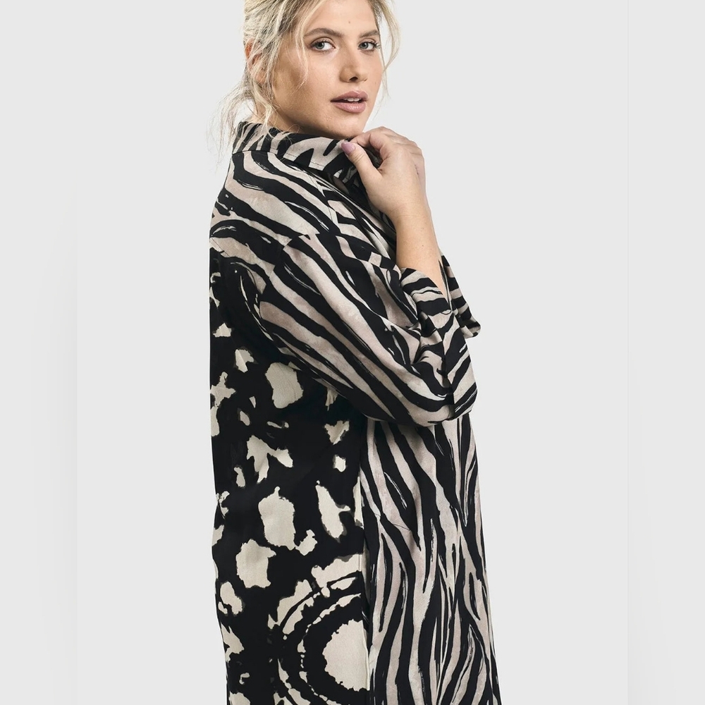Alembika Shayna Safari Shirt Dress Maxi Pockets Zebra Print  NEW $324 Medium - Picture 13 of 16